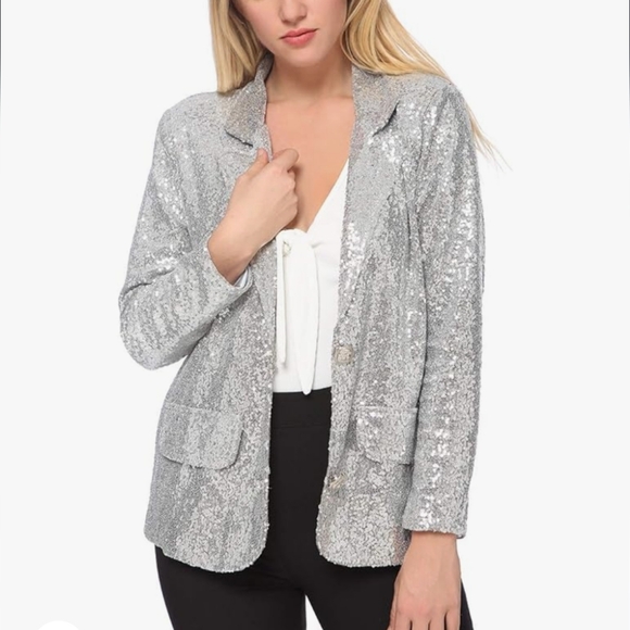 Anna Kaci Silver Sequin Sparkle Shiny Blazer - Picture 15 of 16